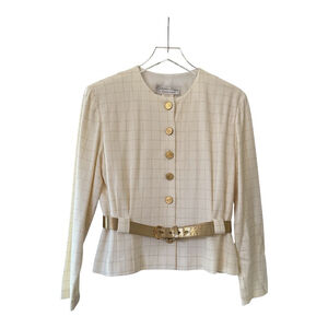 EUC Women's California Design Pant Suit Blazer Trousers Size 12 Ivory and Gold